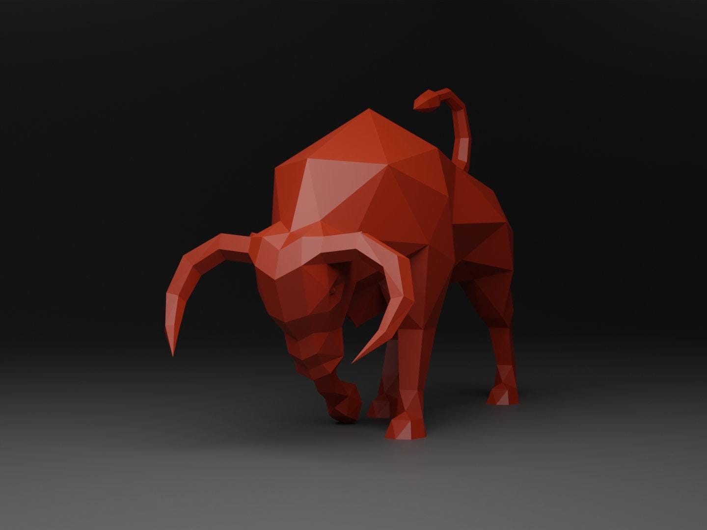 Bull Papercraft Low Poly Origami Digital PDF Template -  in front