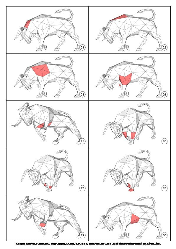 Bull Papercraft Low Poly Origami Digital PDF Template - instructions for assembling the bull