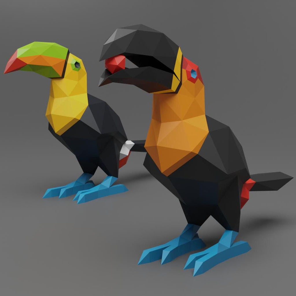 Toucan Duo Papercraft Low Poly Origami Digital PDF Template