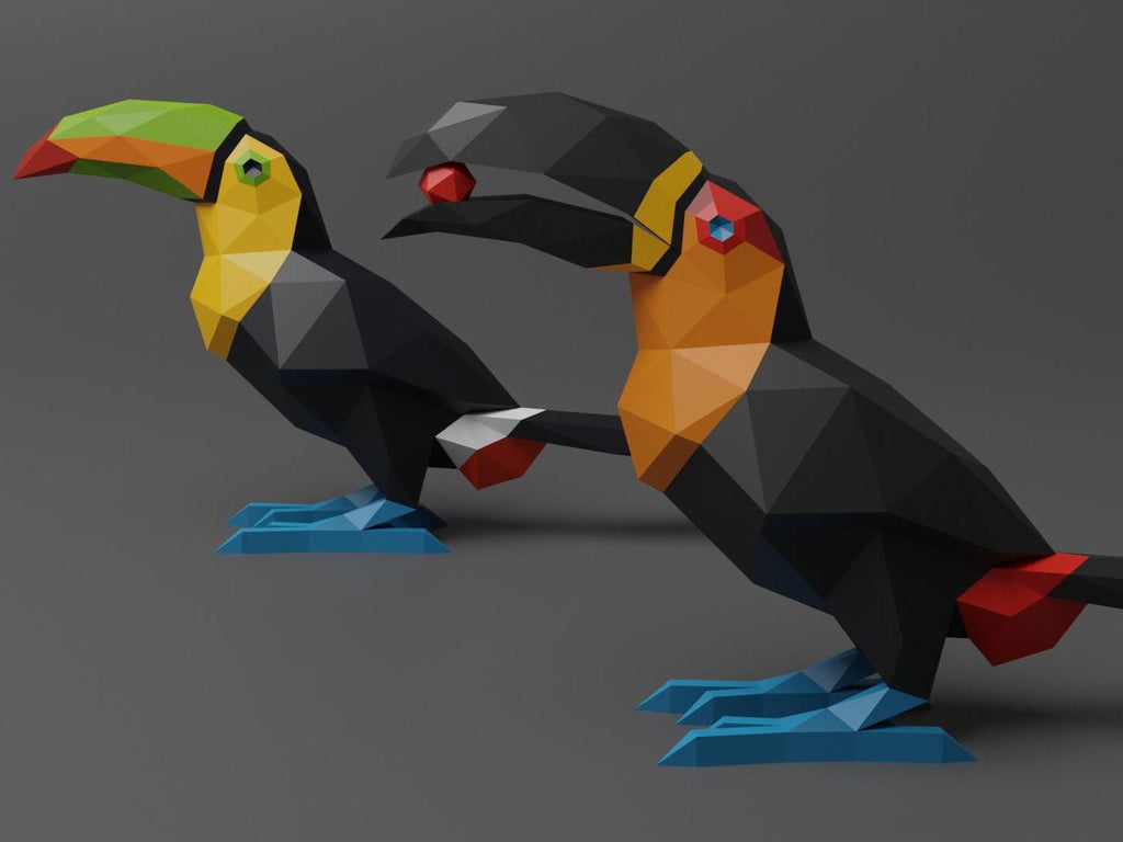 Toucan Duo Papercraft Low Poly Origami Digital PDF Template