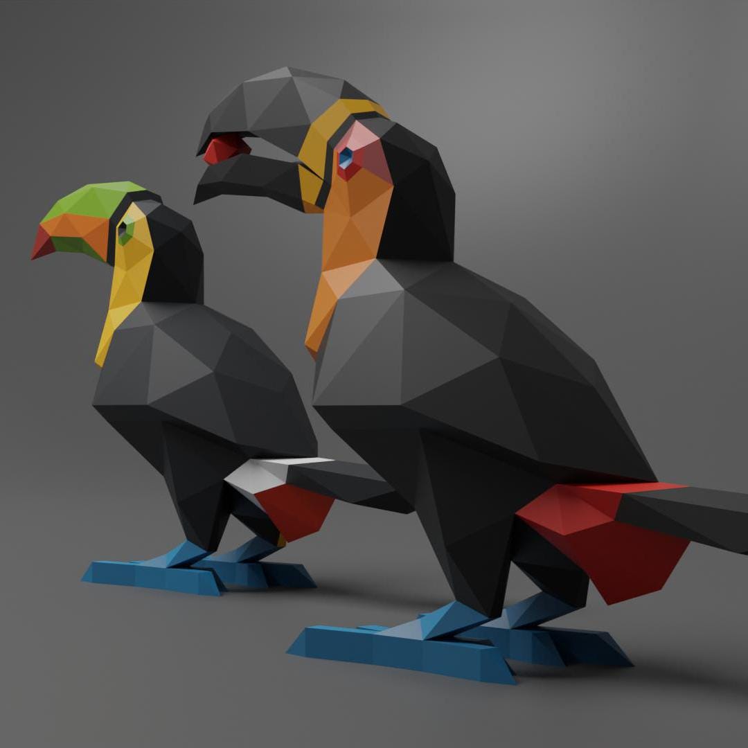 Toucan Duo Papercraft Low Poly Origami Digital PDF Template
