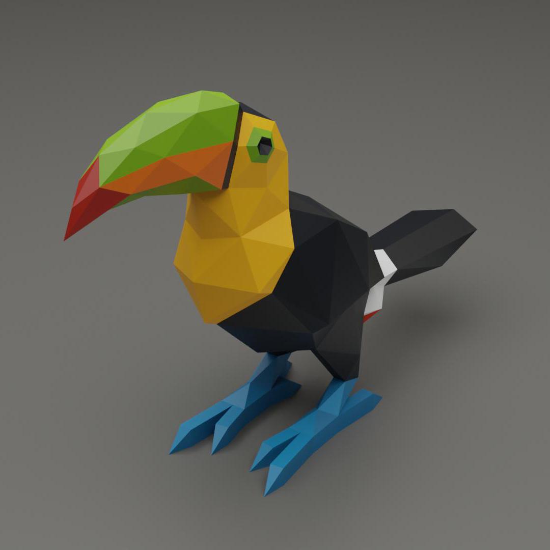 Toucan Papercraft Low Poly Origami Digital PDF Template