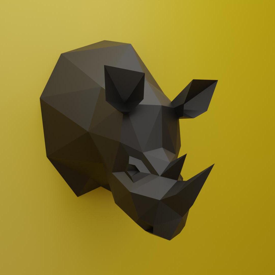 Rhino Head Papercraft Low Poly Origami Digital PDF Template