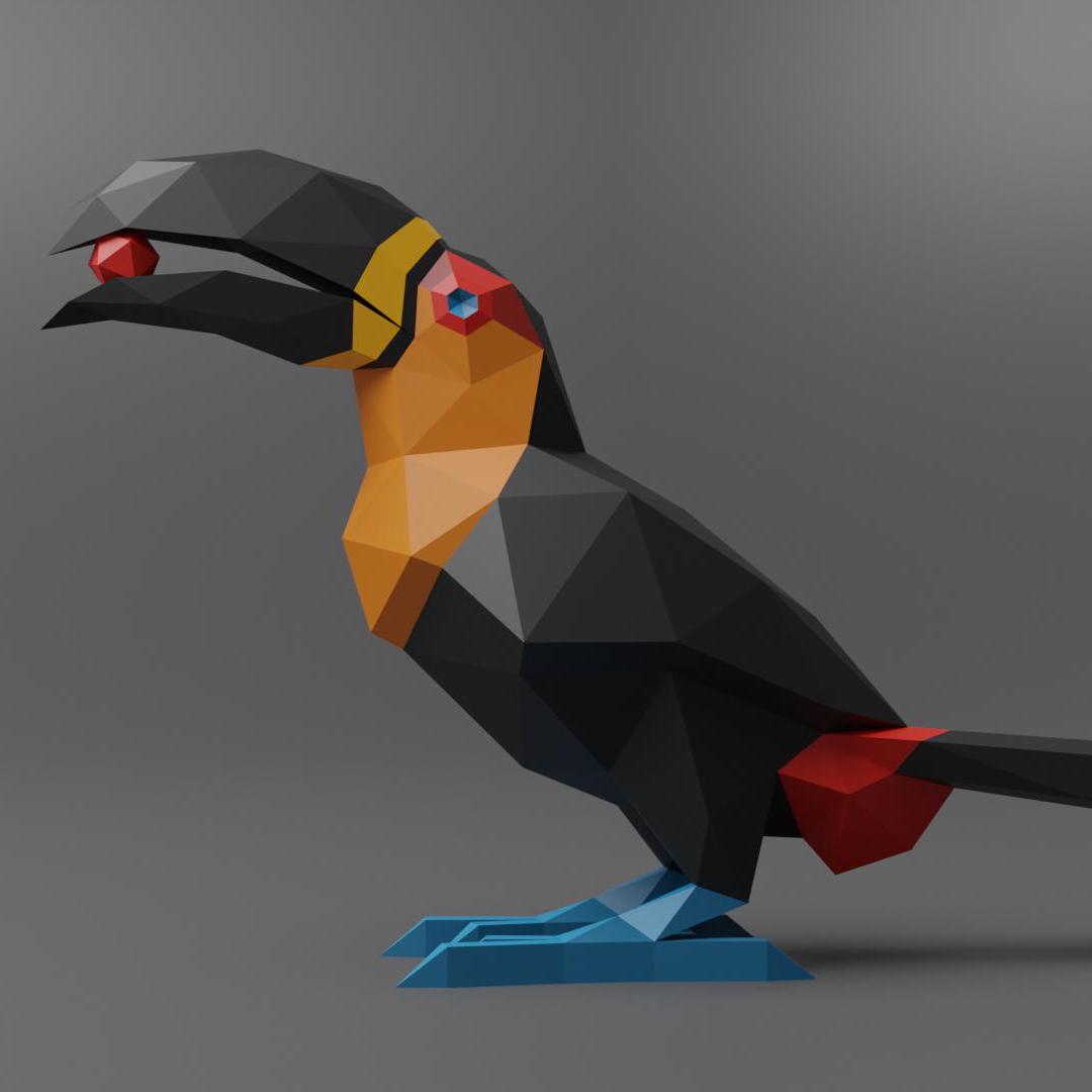 Toucan Tropical Bird Papercraft Low Poly Origami Digital PDF Template