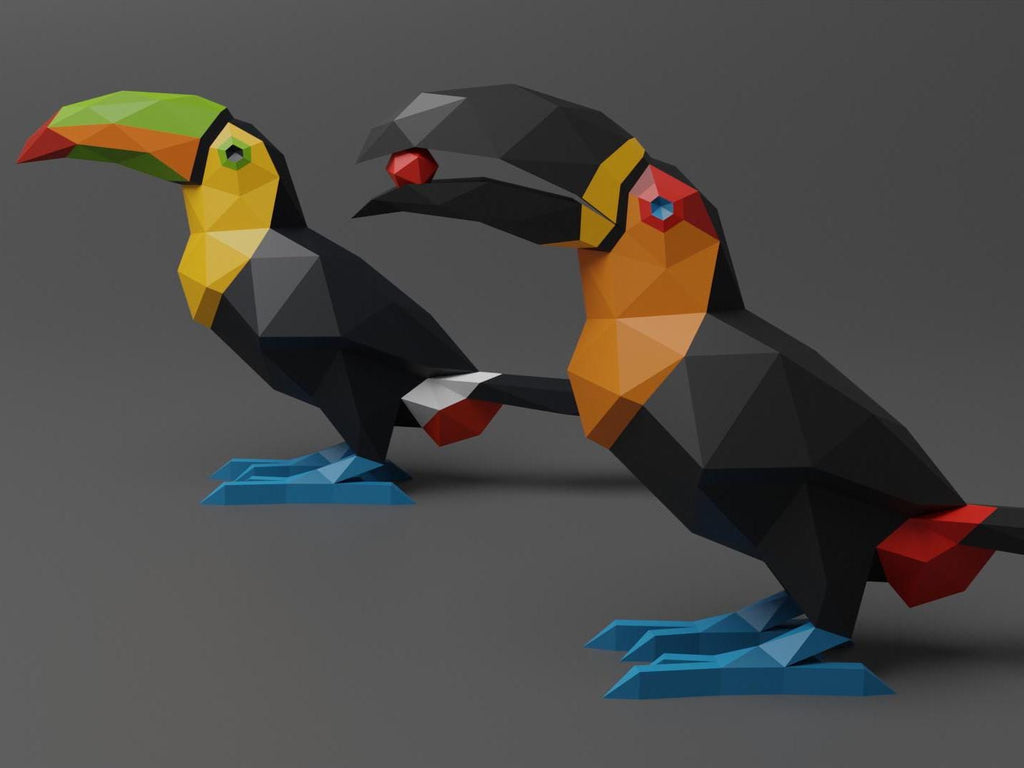 Toucan Duo Papercraft Low Poly Origami Digital PDF Template