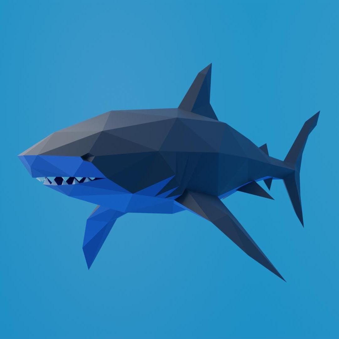 Shark Papercraft Low Poly Origami Digital PDF Template